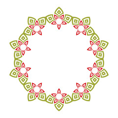 Ornamental floral frame design in green and red. Vector illustration.