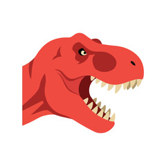 Fierce red tyrannosaurus rex dinosaur head roaring with sharp teeth and claws