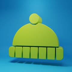 Green Winter hat icon isolated on blue background. Minimalism concept. 3D render illustration