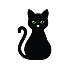 Sleek black cat sitting gracefully with bright green eyes adorable pet companion