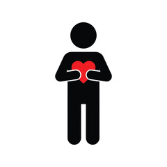 Symbolic figure holding a red heart outward symbolizing love and care for others