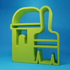Green Paint bucket with brush icon isolated on blue background. Minimalism concept. 3D render illustration
