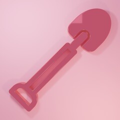 Pink Shovel icon isolated on pink background. Gardening tool. Tool for horticulture, agriculture, farming. Minimalism concept. 3D render illustration