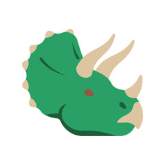 Cute green triceratops dinosaur head with three horns and frill for kids and children