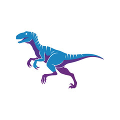 Vibrant blue raptor dinosaur with sharp claws and tail ready to pounce