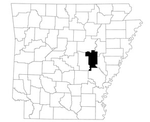Map of prairie County in Arkansas state on white background. Single county map highlighted by black colour on Arkansas map. UNITED STATES, US
