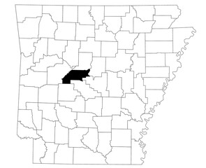 Map of Perry County in Arkansas state on white background. Single county map highlighted by black colour on Arkansas map. UNITED STATES, US