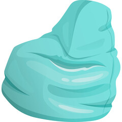 A single turquoise blue bean bag chair rendered in a cartoon style with a transparent background showcasing a soft and comfortable seating option