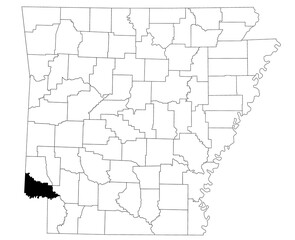 Map of little river County in Arkansas state on white background. Single county map highlighted by black colour on Arkansas map. UNITED STATES, US