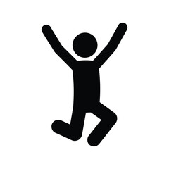 Joyful stick figure jumping celebrating victory happiness and success simple icon