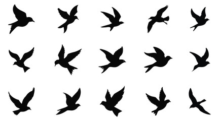 Fototapeta premium Flying birds silhouette vector set. Seagull figures in the sky, isolated on white background