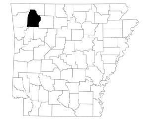 Map of Madison County in Arkansas state on white background. Single county map highlighted by black colour on Arkansas map. UNITED STATES, US