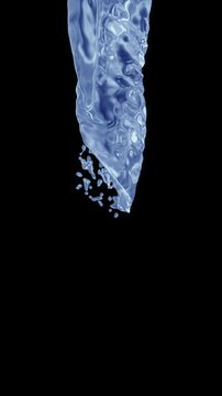 3d animation, Slow motion water  Flowing splash with alpha mate on black background