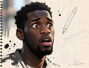 Confused, surprised, and a portrait of a black man. Informal art.