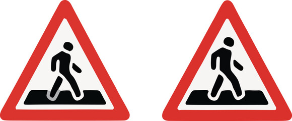 Pedestrian Crossing Traffic Signs Isolated on White.