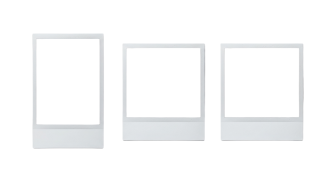 Three blank instant photo frames isolated PNG with Transparent Background