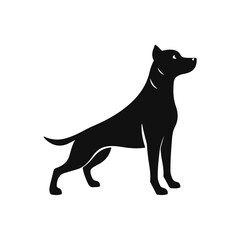 Dog silhouette in standing pose, elegant black and white vector illustration of domestic pet, strong and loyal animal design, dog vector, dog silhouette, pet illustration