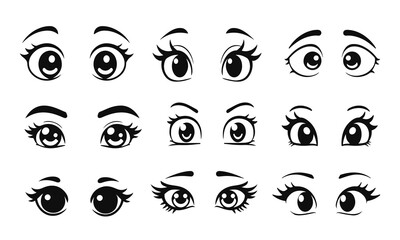 Collection of cartoon eyes in various expressions, black and white vector style with funny and surprised looks, cartoon eyes, funny expressions, vector eyes, comic style, eyes collection