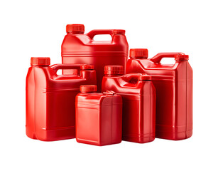 Collection of vibrant red plastic jerry cans for safe liquid storage and transport