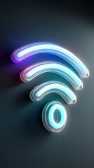 Neon wi-fi signal icon on dark background with glowing colors