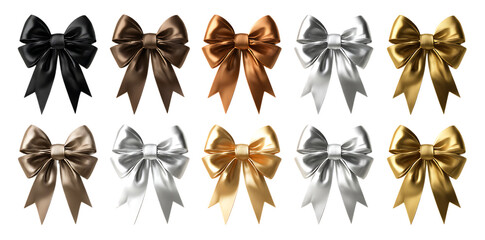 Elegant satin bows in black, bronze, silver, and gold perfect for luxury packaging and festive celebrations