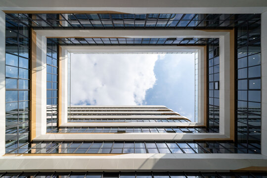 modern building with glass curtain walls and unique architectural design