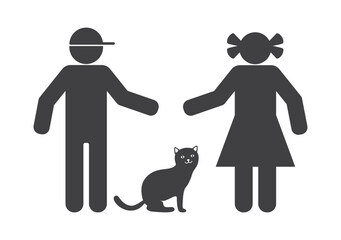 Children girl and boy with cat icon
