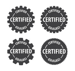certified rubber stamp gear cog shape icon set