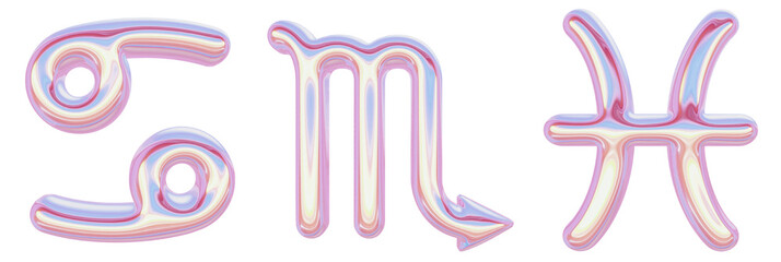 Iridescent Zodiac Sign Horoscope 3D rendering Illustration
