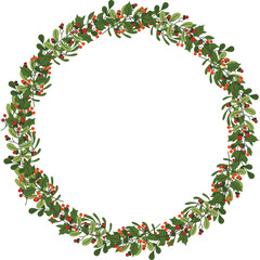 Green Christmas Wreath With Red Berries And Holly Leaves On A Transparent Background For Holiday Decorations