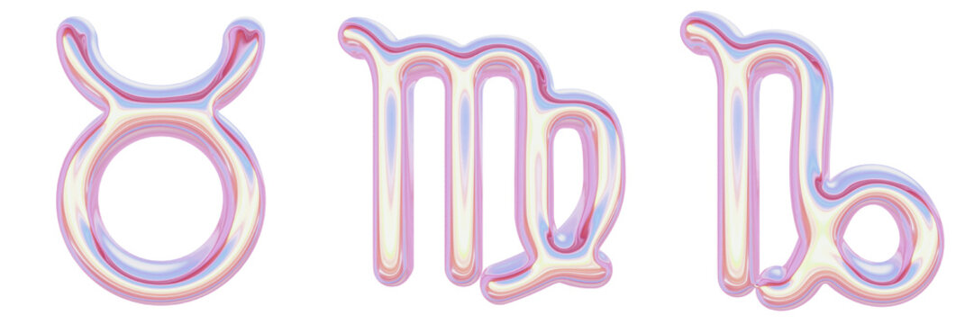 Iridescent Zodiac Sign Horoscope 3D rendering Illustration