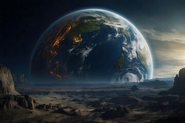 Fototapeta premium View of Planet Earth in space from another planet, a parallel Earth, world 