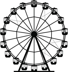 Classic ferris wheel silhouette capturing vintage amusement park charm and joyful rides isolated on transparent background