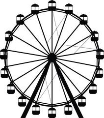 Classic ferris wheel amusement ride silhouette for entertainment and leisure designs isolated on transparent background