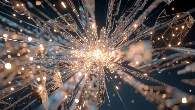 Abstract explosion of glowing particles and geometric shapes