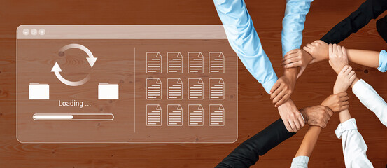File synchronization or loading interface with progress bar, folders, and documents, symbolizing data backup, transfer, and system update Parse