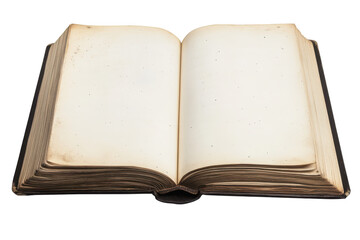 Fototapeta premium Open antique book with blank pages isolated on transparent background. Open book showing black and white pages isolated on white background.