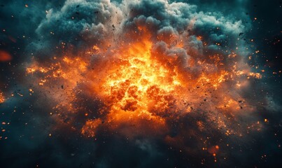 Pollution, explosion, and smoke from a fire illustrating environmental destruction and climate change. A powerful image focusing on the dangers of global warming hazardous events, Generative AI
