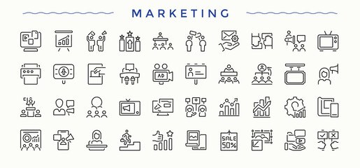 Marketing icon collection. Minimal icons collection. Editable vector. Pixel perfect. Advertising vector line icon set. Contains such icons as ads, campaign, advertising and more.