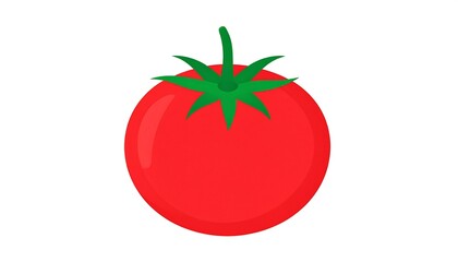 Cartoon illustration of a round red tomato with a green stem, isolated on a white background