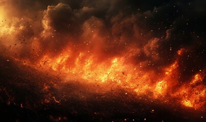 Pollution, explosion, and smoke from a fire illustrating environmental destruction and climate change. A powerful image focusing on the dangers of global warming hazardous events, Generative AI