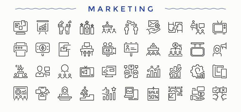 Marketing icon collection. Minimal icons collection. Editable vector. Pixel perfect. Advertising vector line icon set. Contains such icons as ads, campaign, advertising and more.