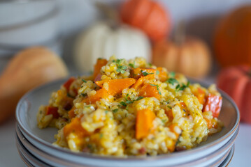 Pumpkin risotto prepared with pumpkin puree 