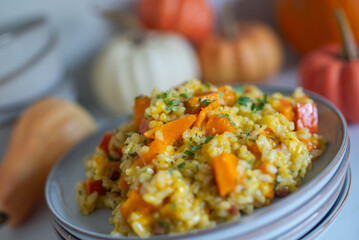 Pumpkin risotto prepared with pumpkin puree 