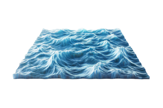 Realistic textured ocean waves isolated on transparent background. Rectangular section of ocean or sea water with small waves isolated on white background, 3d rendering.