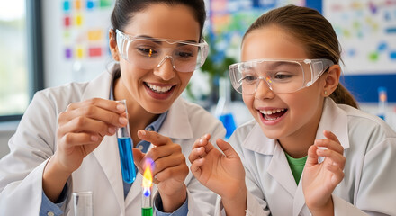Young scientist and girl conducting experiment in a laboratory  