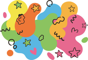 Obraz premium Abstract organic blob shapes with funky stars and hearts in cute playful doodle style