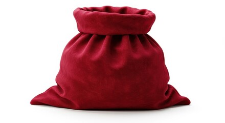 Large red velvet drawstring sack isolated on a white background for holiday gifts