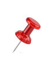 Close-Up Isolated Red Thumbtack with Silver Metal Pin on White Background