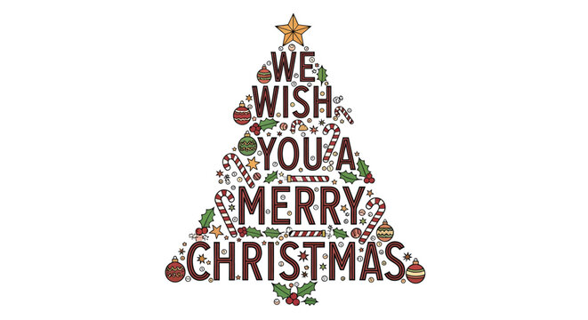 Textual christmas tree design we wish you merry christmas holiday greeting vector